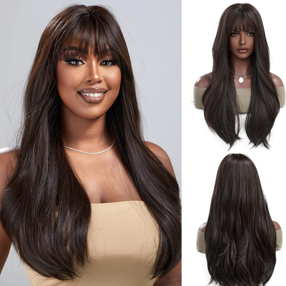 Long Dark Brown Wig  Synthetic 24 inches